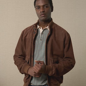 Taupe suede leather bomber jacket tone in tone | Traditional Men’s Brown Suede Bomber Jacket | Genuine Leather Vintage Style Flight Jacket