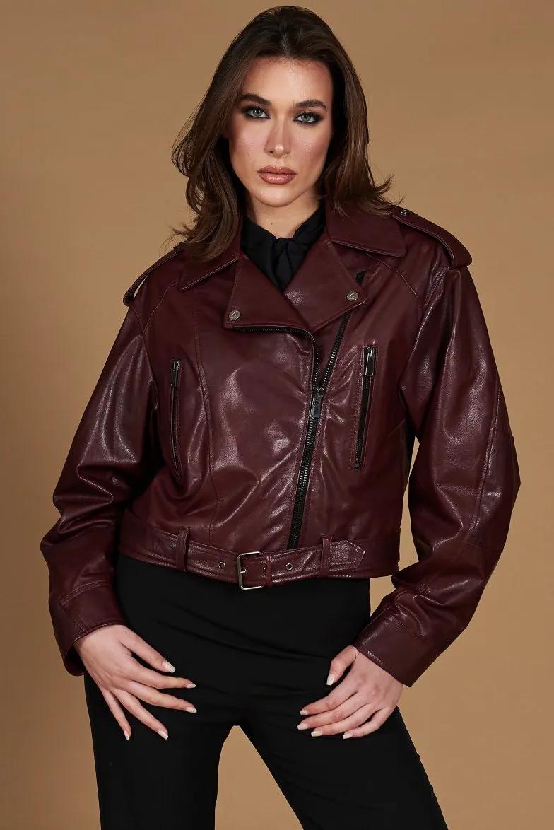 ジャケット・アウター archive single leather blouson Bordeaux Arbor Crackled Faux Leather Jacket - Burgundy – The Frankie Shop