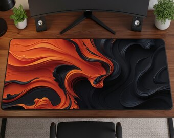 Orange Black Abstract Desk Mat, Modern Art Mouse Pad, Gaming Pad