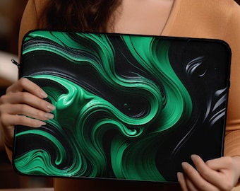 Czarno-zielone, abstrakcyjne etui na laptopa z piankową wyściółką do MacBooka i tabletów