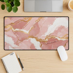 Pink Gold Marble Desk Mat, Extended Mouse Pad, Soft Luxury Workspace Accessory