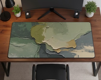 Sage Green Abstract Desk Mat, Minimalist Nature Art, Extended Large Mouse Pad