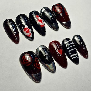Hand Painted My Chemical Romance Press On Nails | Black Parade Emo Gothic Nail Art | Custom MCR Concert Nails | Reusable Nail Set