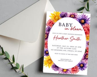 Baby in Bloom Baby Shower Invitation, Summer Floral Baby Shower Invite, Wildflower Floral Invite