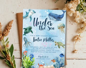 Under the Sea Baby Shower Invitation Template, Ocean Theme Animals Editable Invite, Sea Animal Shower, Gender Neutral Baby Shower Invite
