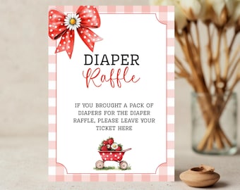 Strawberry Baby Shower Diaper Raffle Sign & Tickets, Red Gingham Baby Shower Template, A Berry Sweet Baby is on the Way, Digital Download