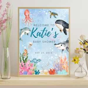 Sea You Soon Baby Shower Welcome Sign Template, Under the Sea Animals, Ocean Baby Shower Signage, Neutral Baby Shower Welcome Sign
