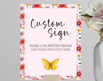 Pink Butterfly Baby Shower Customizable Sign Template, Wildflower Baby Shower Printable, Custom Editable Baby Shower Sign, 5"x7" and 8"x10"