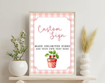 Strawberry Baby Shower Customizable Signs, Red Gingham Baby Shower Templates, Berry Sweet Baby Shower Sign 8x10 & 5x7, Custom Summer Shower