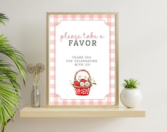 Strawberry Baby Shower Favor Sign & Thank You Tags, Red Gingham Baby Shower Template, Berry Sweet Baby Shower Favor + Tags, Summer Shower