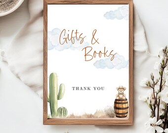Cowboy Baby Shower Gift & Book Sign, Teddy Bear Western Baby Shower Template, Little Cowboy Sign, Two Sizes, Boy Baby Shower, Editable