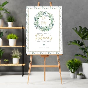 Eucalyptus Baby Shower Welcome Signs, Greenery Printable Sign, Editable Canva Template, Neutral Baby Shower Decor, Oh Baby Party Sign