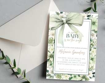 Sage Green Floral Baby Shower Invitation Template: Gender Neutral (Digital Download)