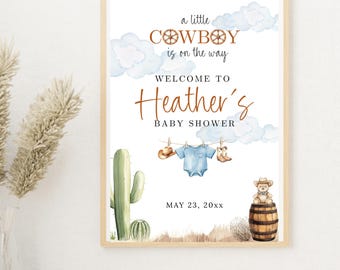 Cowboy Baby Shower Welcome Sign, Teddy Bear Western Baby Shower Template, Little Cowboy Sign, Country Baby Shower Decor, 18X24 & 24X36
