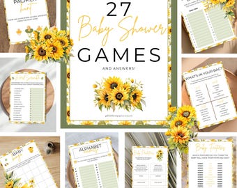 Sunflower Baby Shower Game Bundle, 27 Printable Activities & Games, A Little Sunflower is on the Way, Summer Baby Shower Games, Baby Bingo