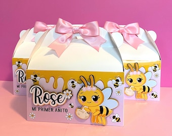 Personalized Bee First Birthday Favor Box | Mi Primer Añito Party Decoration
