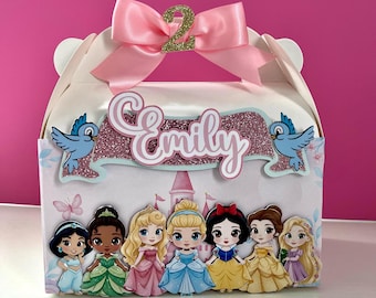 Kleine Prinzessin Giebel Box | Personalisierte Geburtstags-Gastgeschenk | Benutzerdefinierte Name & Age Treat Box