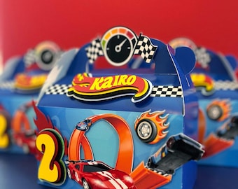 Caja de regalo de cumpleaños con diseño de coche de carreras: Caja artesanal con forma de tejado a dos aguas