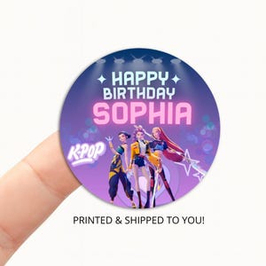 K-Pop Birthday Stickers • Personalized Party Favor Labels • Custom Happy Birthday Decoration