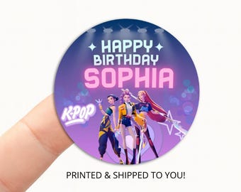 K-Pop Birthday Stickers • Personalized Party Favor Labels • Custom Happy Birthday Decoration