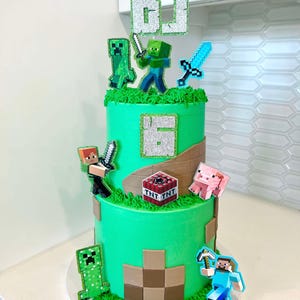 Block World Birthday Cake Topper | Personalized Name & Age | Custom Party Decor Bundle