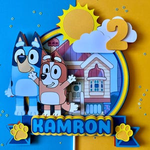 Handgemaakte Bluey taarttopper - gepersonaliseerde feestdecoratie