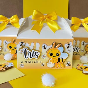 Caja Abejita Gable - Recuerdo de fiesta + Mini adorno para tarta