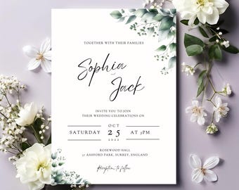 Eucalyptus Wedding Invitation Suite: Greenery Canva Templates (Digital Download