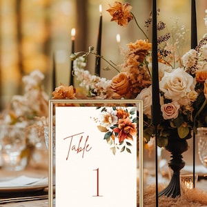 Terracotta Wedding Table Numbers: Autumn Reception Decor Canva Template (1-30, 5x7in, Digital Download