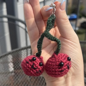 Crochet Cherry Keyring | Handmade Fruit Charm