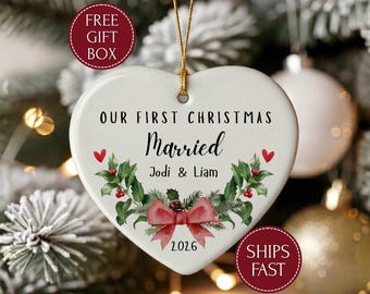 Personalized First Christmas Married Heart Ornament First Christmas Married Xmas Ornaments First Christmas Married Ornament Wedding Keepsake