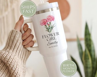 Personalized Flower Girl Tumbler 40oz, Custom Birth Month Flower Girl Gift for Flower Girl Proposal Gift, Birth Month Flower Girl Cup