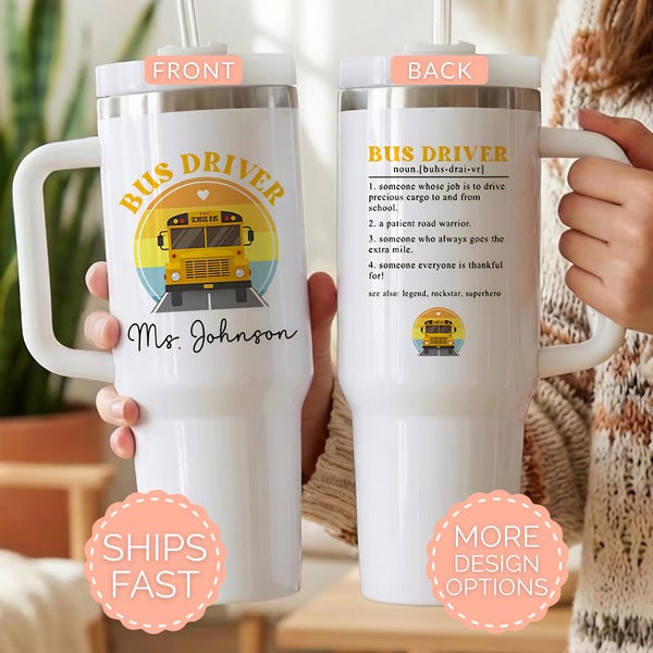 Bus Driver Tumbler, Personalized Bus Driver Tumbler, Custom Bus Driver Thank You Gift, 40oz Insulated Travel Mug, Bus Driver 20oz Skinny Cup