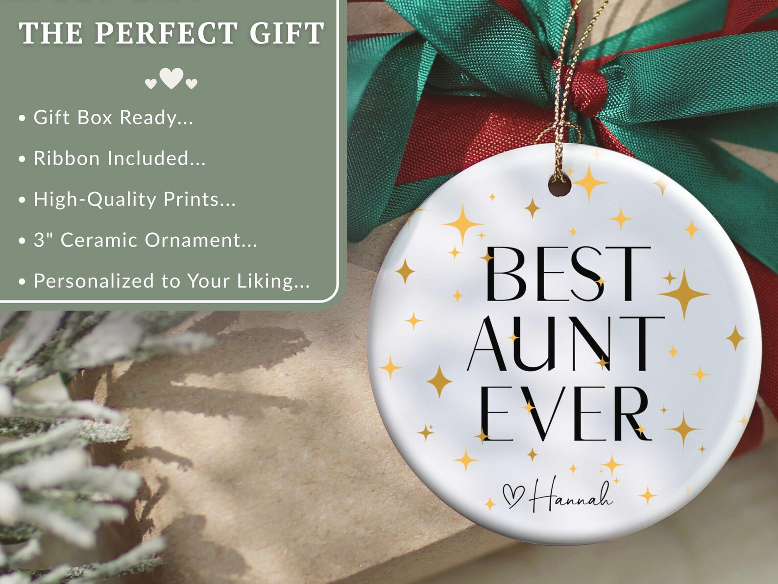 Aunt Gift From Niece or Nephew, Best Aunt Ever Ornament, Personalized ...