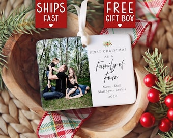 Family of Four Photo Ornament Family of 4 Christmas Ornament Personalized Family of 4 Ornament First Christmas as a Family of Four Gifts