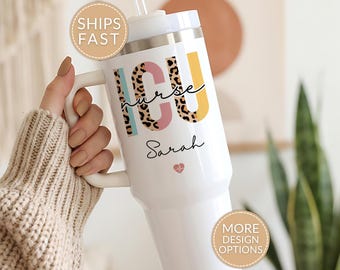 ICU Nurse Tumbler, Personalized ICU Nurse 40oz Tumbler, Custom Icu Nurse Cup with Name, ICU Nurse Gifts for Icu Nurse Travel Mug