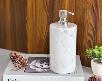 カララ大理石製ソープポンプディスペンサー、高級バスルーム用液体石鹸、500ml