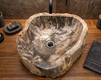 Petrified Wood Vessel Sink: Natural Stone Bathroom Bowl
