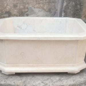 Cream Marble Bonsai Pot, Natural Stone Planter, Handcrafted Home Decor, 45x45x18cm