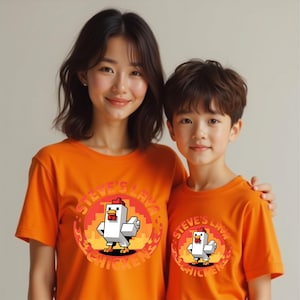 Steve&#39;s Lava Chicken Kids Gaming T-shirt - Printed Pixel Gaming Top Trendy Shirt for Kids - Cotton Stuff Summer T-shirts - Adults Unisex Top