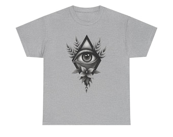 Mystical All-Seeing Eye T-Shirt - Geometric Floral Black & White Design