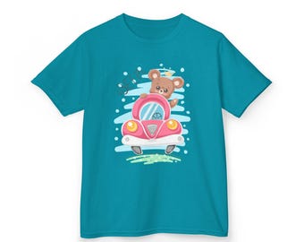 Pink Car Bear Kids T-Shirt | Toddler Cartoon Graphic Tee