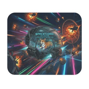 Tappetino per mouse fantascientifico Space Corgi Division • Accessorio da scrivania per gamer