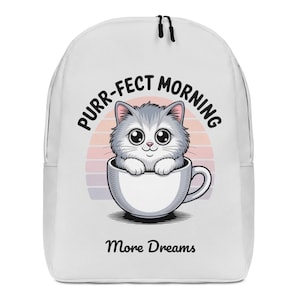 Süßer Katzen Rucksack | Minimalistische Cartoon Tasche | Kawaii Kitty in Tasse | Schulreise-Laptoptasche