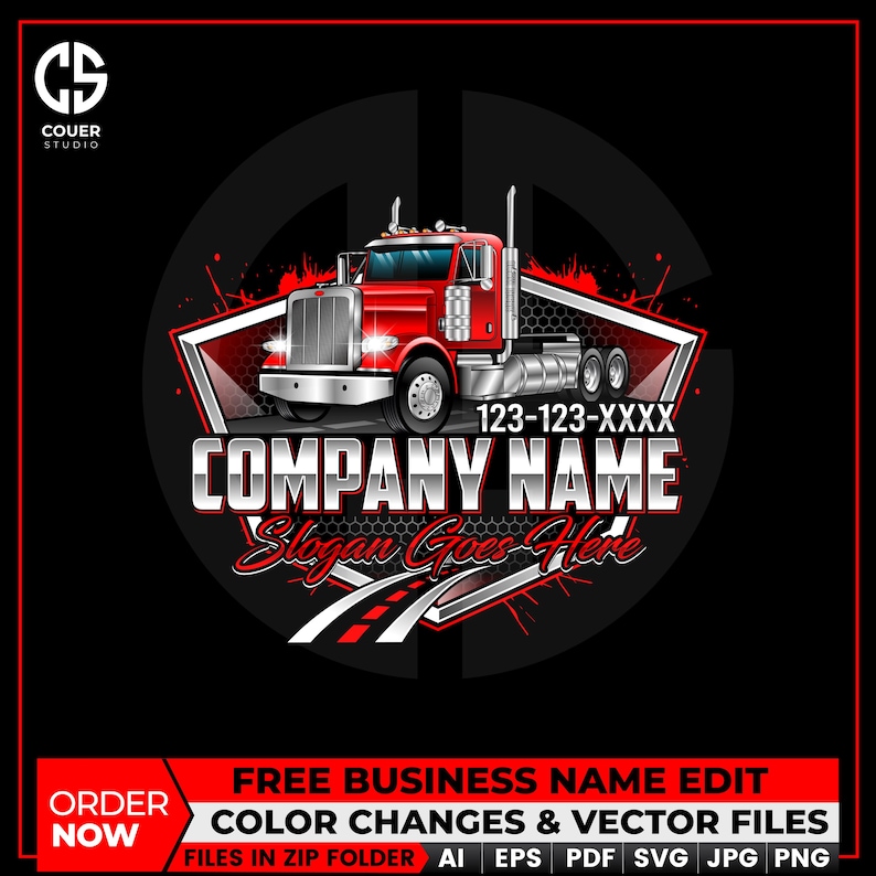 Trucking Logo Design, Red Semi Truck Logo, Transport Business Logo ...