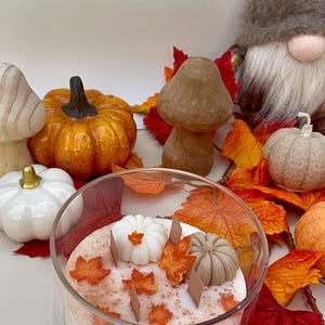 Autumn candle. Scented jar candle. Halloween candles. Halloween decoration. Pumpkin candle.