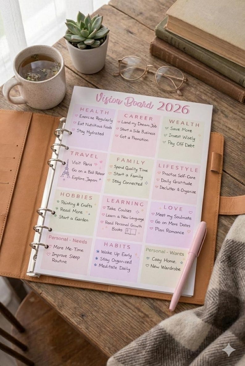 Vision Binder 2026 Vision Board Goals Template | Printable Vision Board Page | Yearly ...