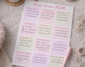2026 Vision Board Template | Printable Goal Planner (Digital Download)
