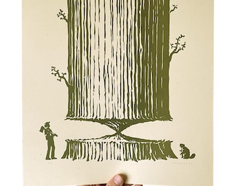 Old Friend Letterpress Art Print Fall Lumberjack Beaver Redwood