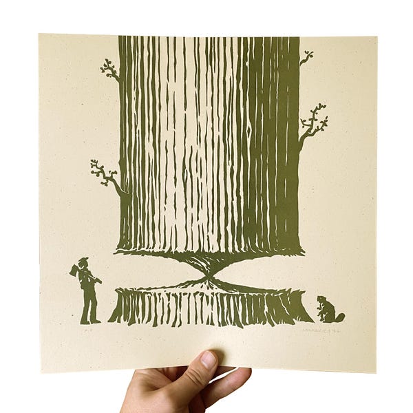 Old Friend Letterpress Art Print Fall Lumberjack Beaver Redwood